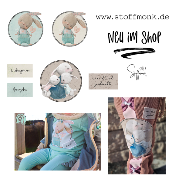 Patch / Aufnäher  - "Hasenmama mit Kids" - Taupe hell
